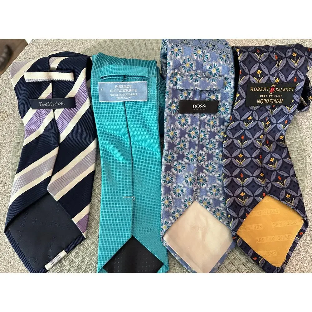 EUC LOT x 4 Neck Ties Blues Family Firenze Boss Robert Talbott Paul Fredrick